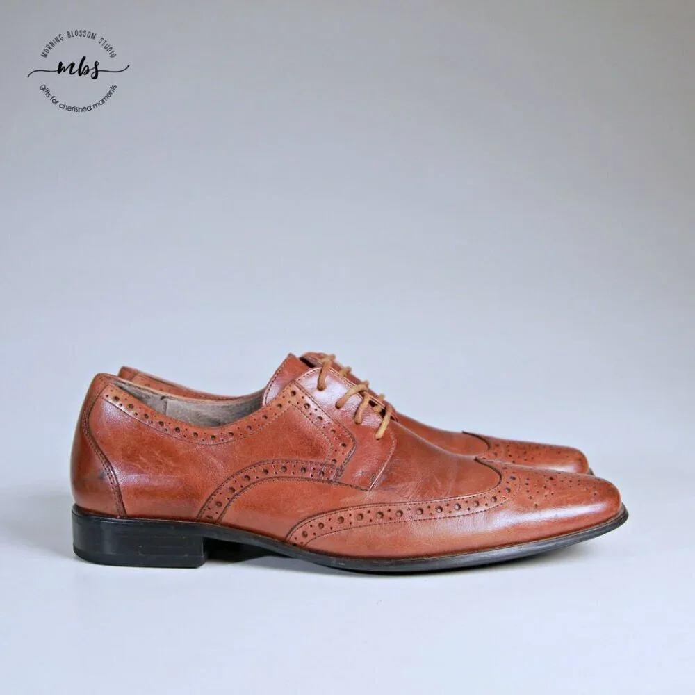 Stacy Adams Garrison Leather Wing‎ Tip Oxfords Brown Men 9.5